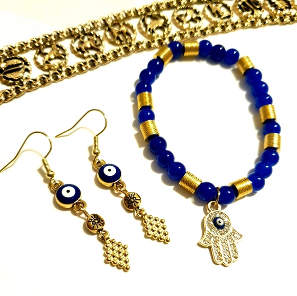 Myda Alejandra Jewelry - ❤👁 BEAUTFUL HANDCRAFTED HAMSA OJO BRACELET EARRING SET👁❤